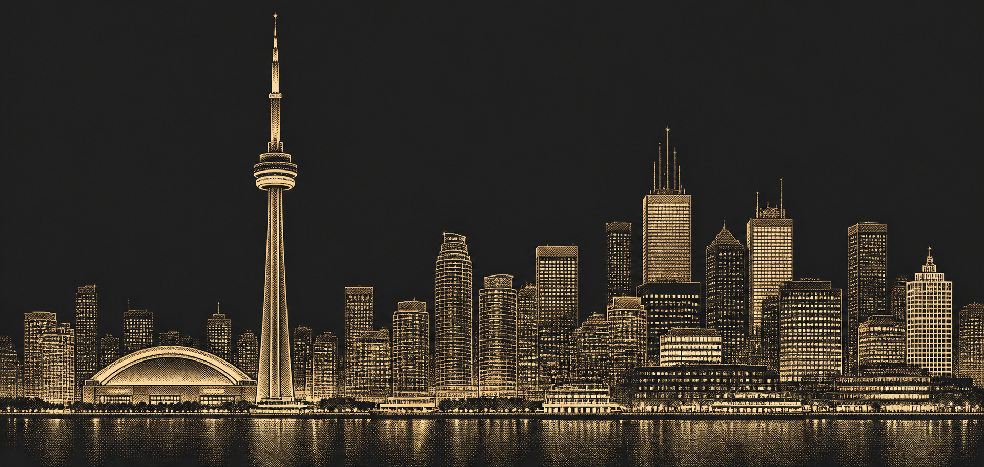 Halftone illustration of a Canadian commercial skyline